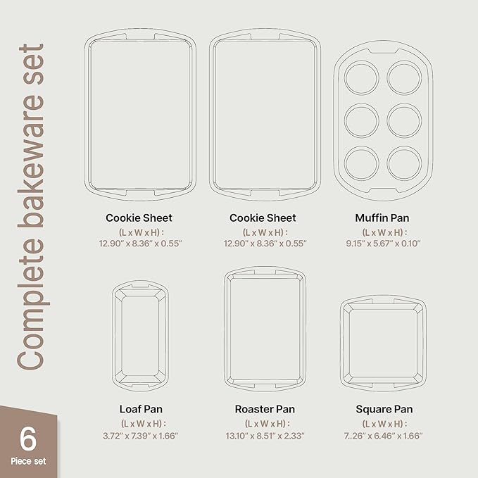 BAKKEN Kitchen Baking Pan Set - Nonstick Blue Marble Coating, Commercial Grade Carbon Steel Bakeware Sets, Baking Kitchen Essentials, PFOA, PFOS, PTFE Free, Oven Safe Tray (Up To 450° F), Set of 6
