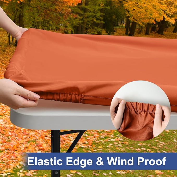 homing Rectangle Table Cloth Cover, Waterproof Polyester Elastic Fitted Tablecloth, Fits for 6 Foot Folding Tables, Washable Table Protector for Fall, Thanksgiving, Harvest Party (Rust, 30" x 72")