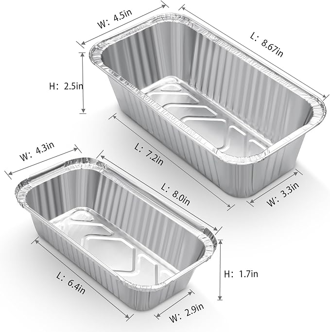 60 Pack Disposable Foil Loaf Pans with Lids Combo Set,30 Pack 8.7x4.6x2.5 Aluminum Loaf Pans & 30 Pack 8x4.3x2 Aluminum Bread Pan For Baking Cakes Bread Meat.