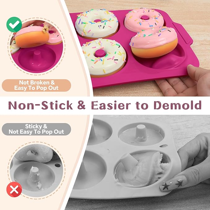 Nonstick Silicone Donut Pan: 3.5 Inch Doughnut Pans with Metal Frame - Silicone Donut Molds for Baking Gluten Free Glazed Vegan Protein Donuts Bagel - for Oven Kitchen - Home Bakers Housewife