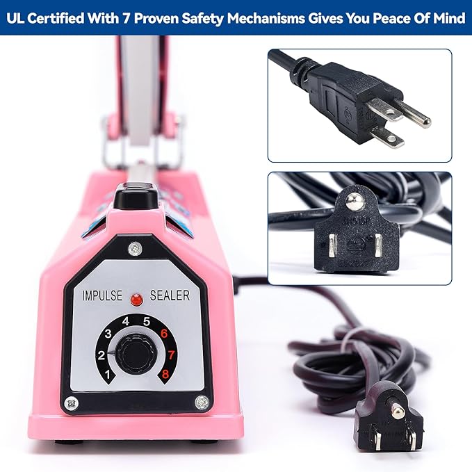 Sealer Pro, 12-inch Super Impulse Heat Bag Sealer, 7-mm Sealing System with Patent for Never Burn Out, Antioxidant Aluminium Shield, Copper Transformer, Built-in Fuse Safety System, Pink