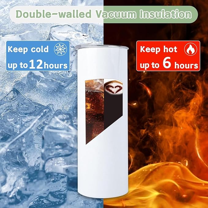 25 Pack Sublimation Blanks Tumblers with Lids and Straws Bulk, 20oz Sublimation Tumbler Skinny Straight, Stainless Steel Double Wall Polymer Coating for Heat Transfer Customized Gifts