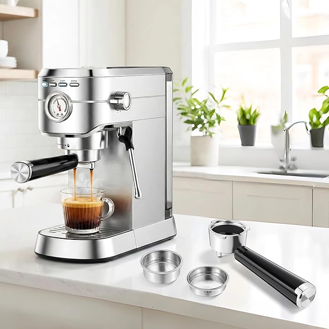 51mm Portafilter Set for CASABREWS CM5418, 5418 PRO, 3700 Essential/3700Pro and Gevi Espresso Machines, 3 Ears Portafilter with 2 Stainless Steel Filter Baskets (1-Cup Filter and 2-Cups Filter)