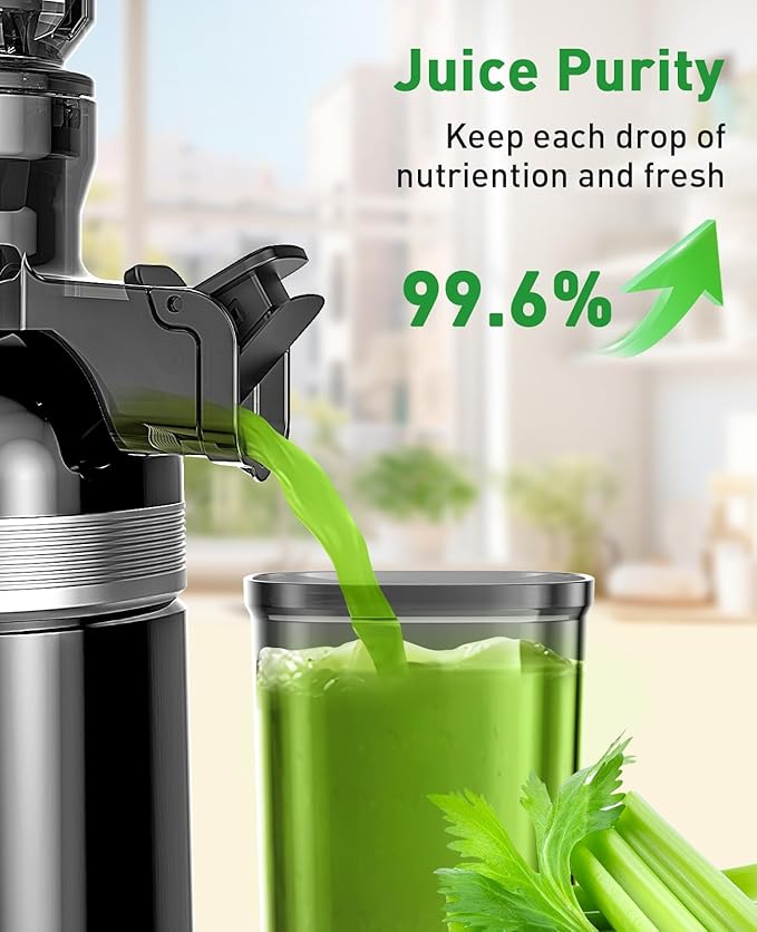Cold Press Juicer Machines for Whole Vegetables & Fruits, Slow Masticating Juicer Maker with Wide Feed Chute, High Juice Yield, Easy to Clean, Black