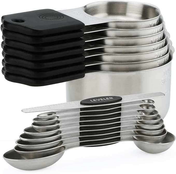 Magnetic Measuring Cups and Spoons Set of 16 Includes 7pcs Stainless Stee Stackable Nesting Magnetic Measuring Cup 9pcs Magnetic Measuring Spoon for Dry and Liquid Ingredients