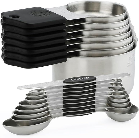 Magnetic Measuring Cups and Spoons Set of 16 Includes 7pcs Stainless Stee Stackable Nesting Magnetic Measuring Cup 9pcs Magnetic Measuring Spoon for Dry and Liquid Ingredients