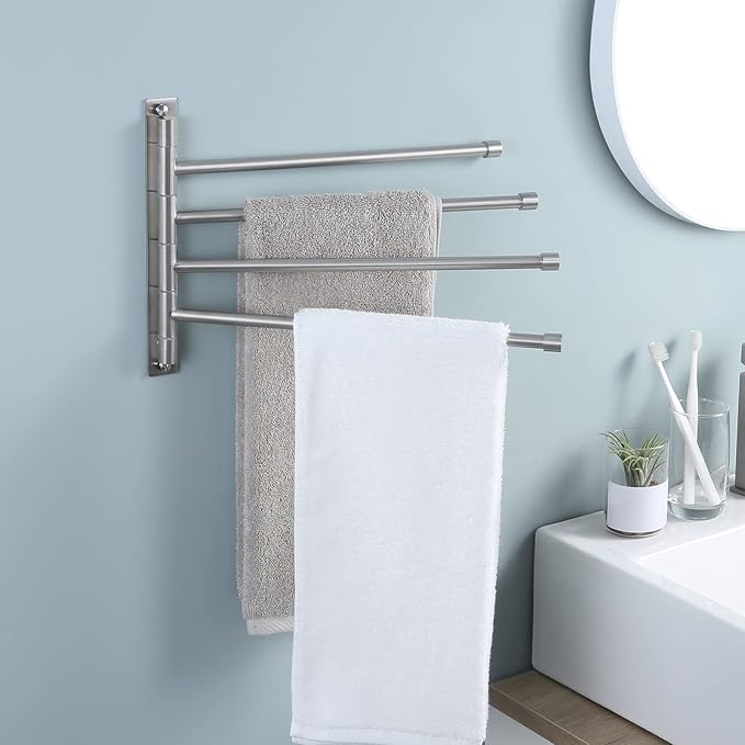 KES Bathroom Swivel Towel Rack 13.8 Inch Swing Arm Wall Mount Swing Out 4-Arm Towel Holder, SUS304 Stainless Steel Brushed Finish, A2102S4-2