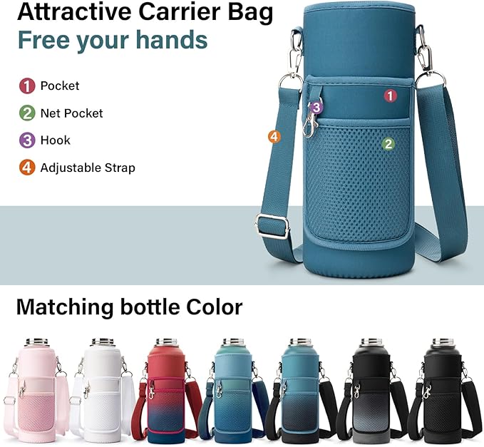 DYSANKY Insulated Water Bottle | Thickened Stainless Steel Vacuum Metal | Portable Sports Water Jug for Gym and Hiking with Straw, Carrier Bag, Handle Strap | BPA-Free 40 oz