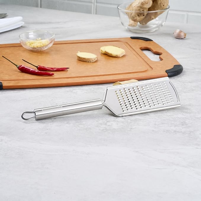Restaurantware-German Standard Fine Handheld Grater, 1 Flat Cheese Grater - Dishwashable, Durable, Stainless Steel, With Handle, Suitable For Chocolate, Nutmeg, Garlic, Lemon, And, More
