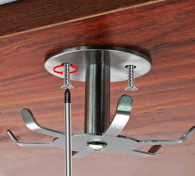 Zorfeter Under Cabinet Kitchen Utensil Hooks, Stainless Steel Utensil Racks 360°Rotating Drilling Free Adhesive Utensils Hanging Rack Holder, Brushed Nickel