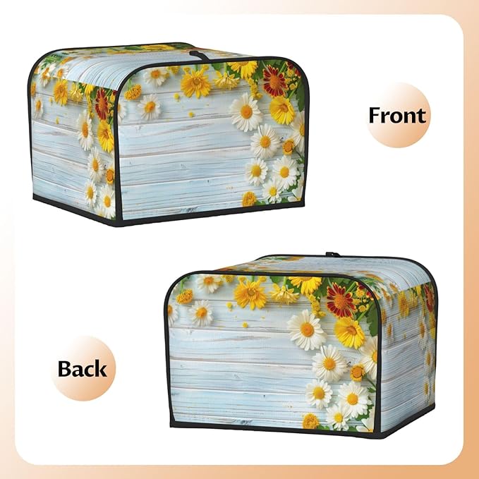 Spring Daisies Wooden Covers for 4 Slice Toasters,Cute Country Bread Machine Cover with Handle,Washable Stain Resistant Kitchen Small Appliance Cover Dining Decor