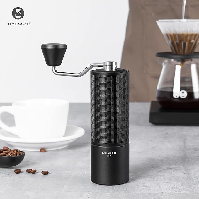 Chestnut C3S Manual Coffee Grinder TIMEMORE, Hand Coffee Grinder with Adjustable Grind Setting, Stainless Steel S2C Conical Burr Coffee Grinder, for Espresso to French Press Black