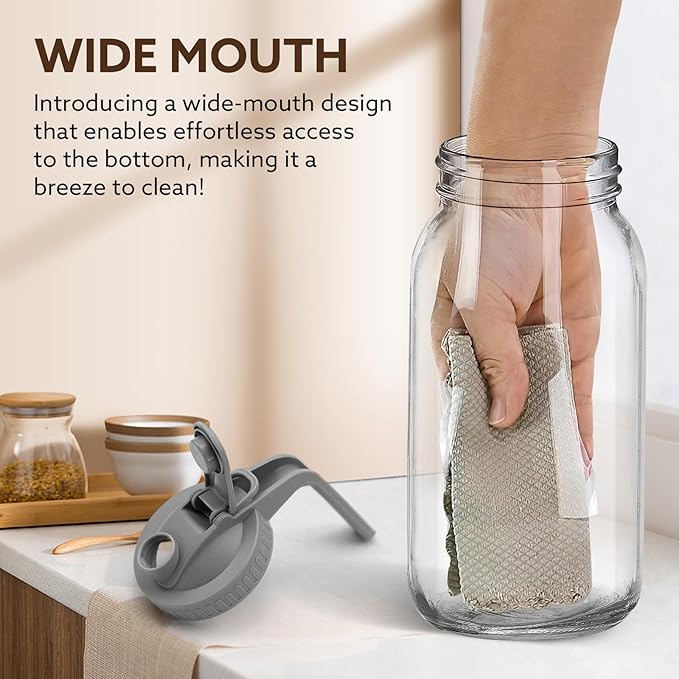 Mihlapi Glass Pitcher with Lid, 64 OZ Mason Jar Pitcher Double Leak Proof, 2 Quart Breast Milk Storage Containers for Fridge, Wide Mouth Glass Jar for Sun Tea, Juice, Cold Brew Coffee