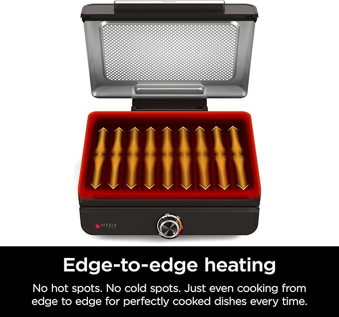 Ninja Sizzle Indoor Griddle, 14’’, Electric Grill, For Eggs, Burgers, Bacon, Pancakes, Veggies, and More, Nonstick, Dishwasher Safe, 500F, Even Cooking, GR100GDL (Renewed)