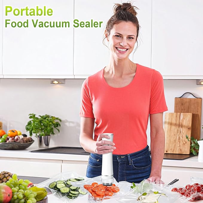 Handheld Vacuum Sealer for Wet and Dry Food, Compact Portable Food Sealer with Strong Suction, Meal Prep and Sous Vide, 5X Preservation & Fresh, White