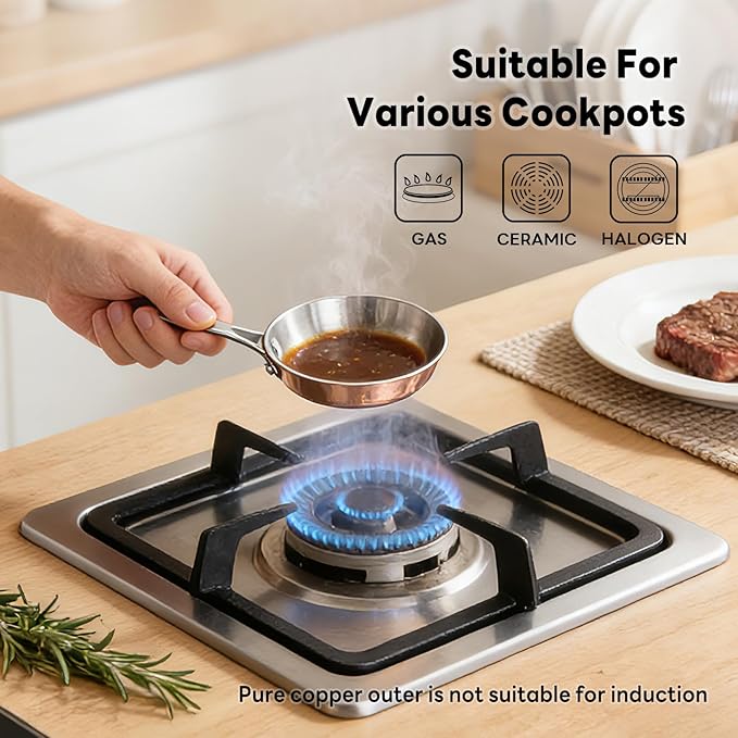 Macevia 0.12QT Mini Sauce Pan, 18/10 Stainless Steel Butter Warmer, Small Pot with Handle, Ideal for Kitchen, Restaurant, Camping & RV Use (4 Inch) - Copper