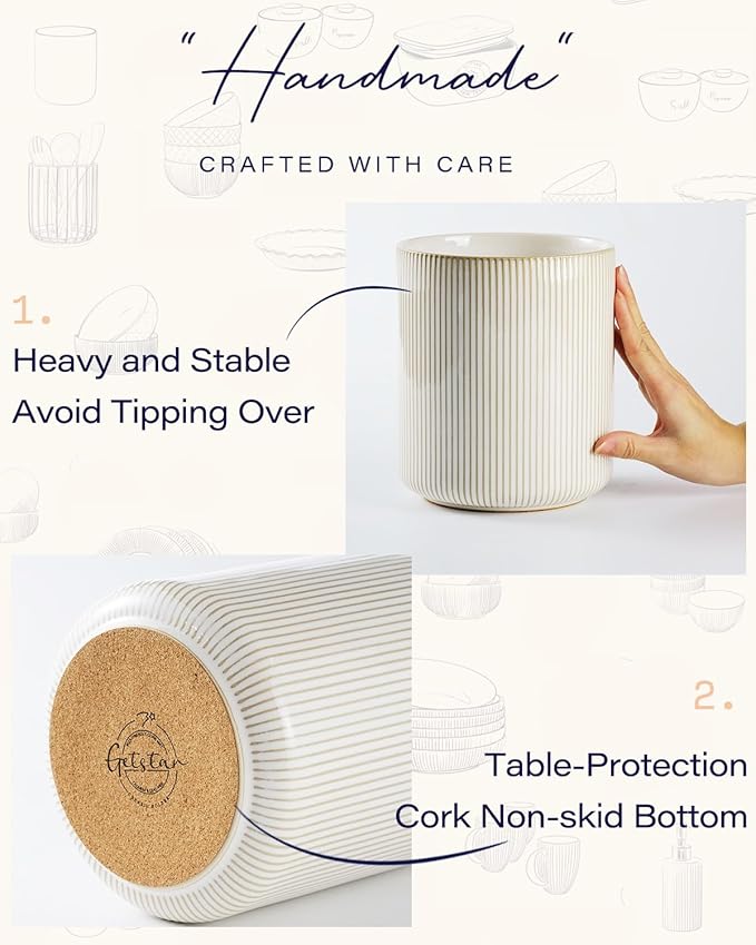 getstar Large Utensil Holder for Kitchen Counter,7.2" Vintage Ceramic Utensils Crocks Utensil Organizer for Spatula Farmhouse Kitchen Decor