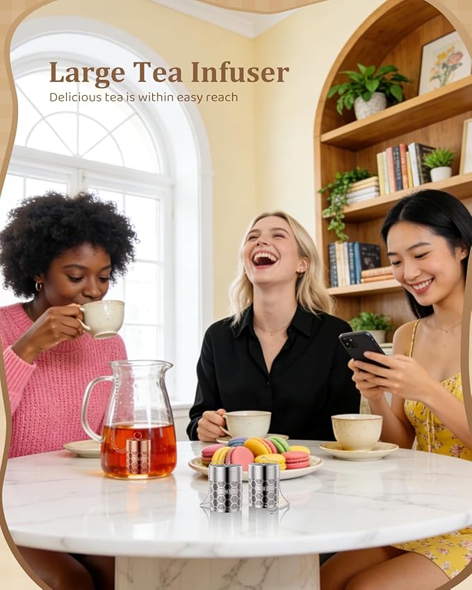 House Again 2 Pack Large Tea Infusers, Extra Fine Mesh Tea Strainers for Loose Tea, Slim Lid & 304 Stainless Steel, Filter Bags Diffusers, Loose Leaf Tea Steeper for Brew Tea Spices & Seasonings
