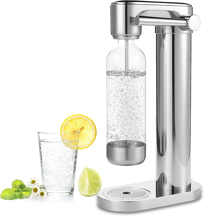 Soda Maker Sparkling Water Maker, Manual Stainless Steel Carbonation Machine for Home, Compatible with 60L Threaded CO₂ Cylinders (Not Included), Water Carbonator with BPA free PET Bottle
