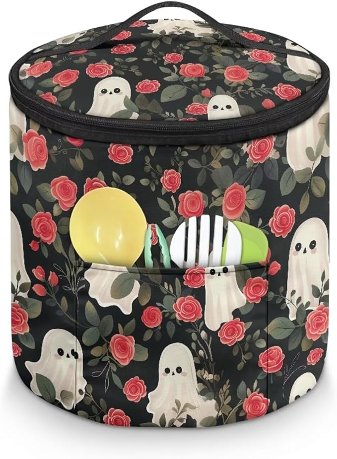 Halloween Pressure Cooker Insulation Bag Insulated Carrier Electric Pressure Cooker Storage Bag Keep Your Cooker Dust Free, Ghost Rose