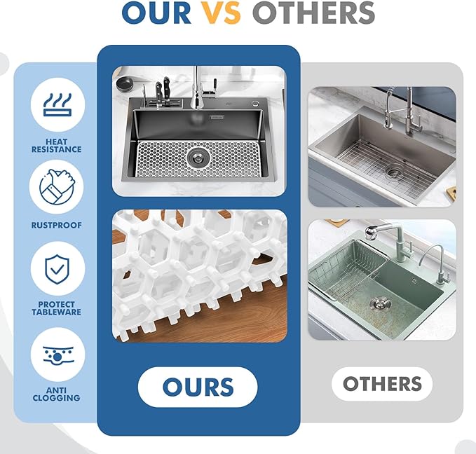 Bestjing Silicone Sink Protectors for Kitchen Sink - 26"x 14" Kitchen Protector Accessory, Non-Slip Heat Resistan Mat for Bottom of Farmhouse Stainless Steel Porcelain (Rear Drain Hole,White)