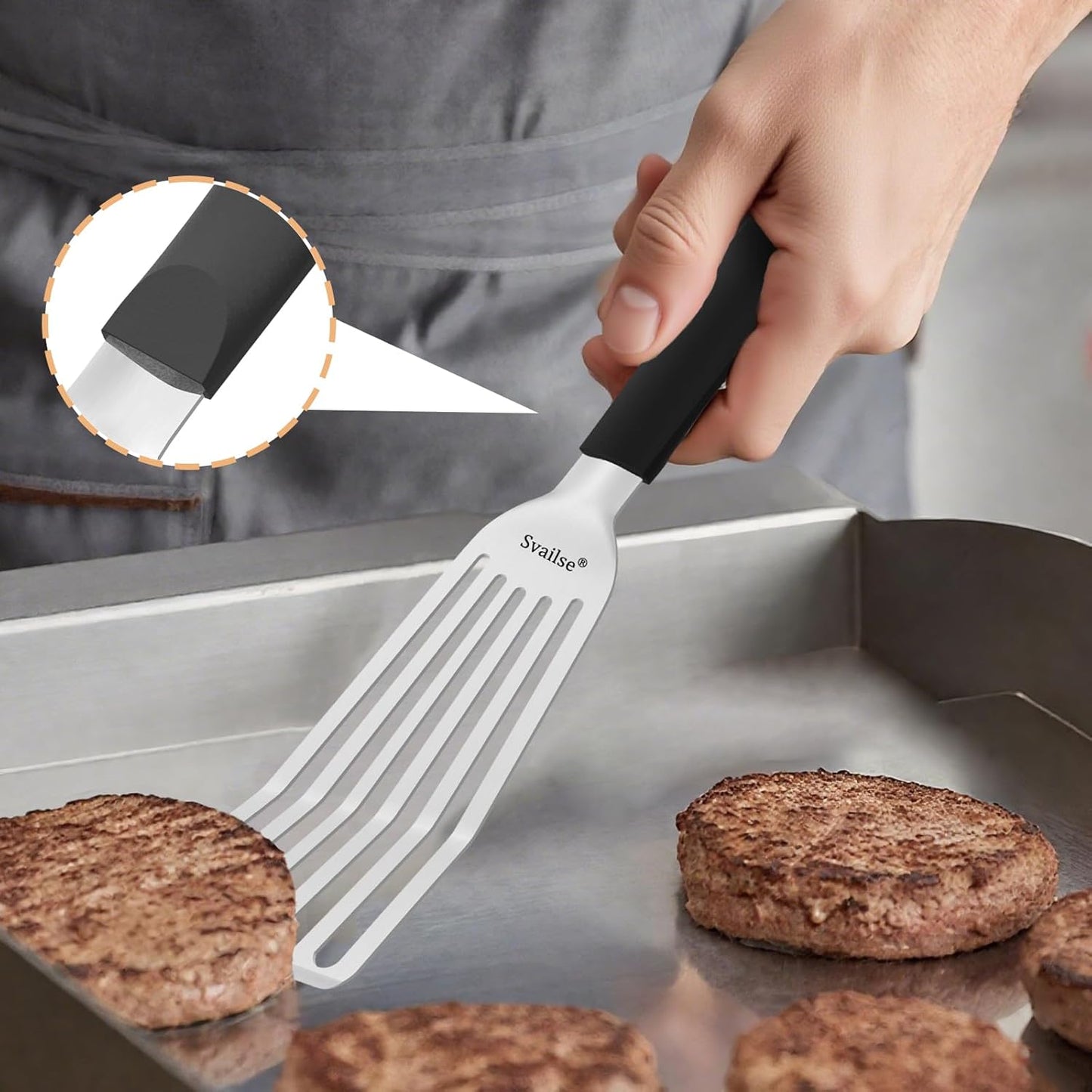 Fish Spatula Stainless Steel, Metal Spatula for Cast Iron Skillet, Slotted Turner with Silicone Handle for Cooking, Grilling, Flipping, Egg, Cookie, Pancake and Burger (Large, 13.5 Inch)