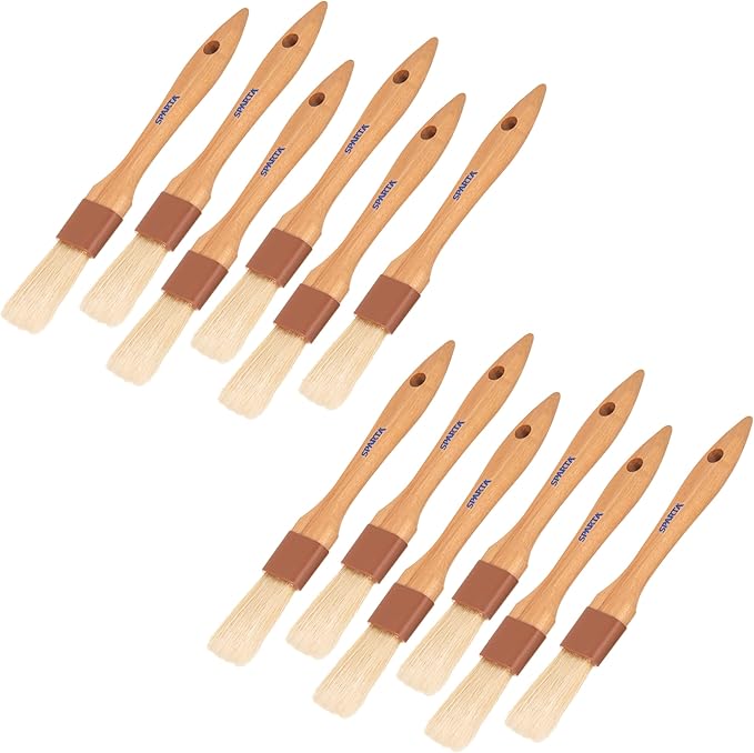 SPARTA Chef Series Basting Brush, Flat Boar Bristle Pastry Brush for Cooking and Baking, 1" Wide, 12 Count