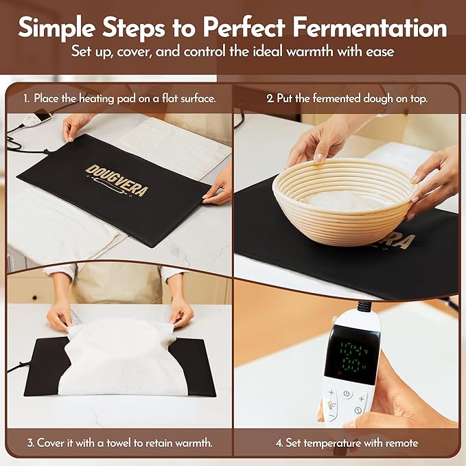 Bread Proofing Mat 13 x 21In Bread Proofer Warming Mat for Food – Temperature Controlled Sourdough Heating Pad for Home Baking – Waterproof Casing – 2.1M Cord with Standard Plug