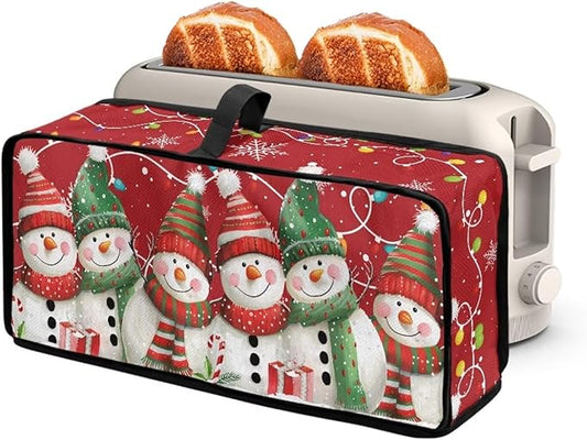 Christmas Snowman Toaster Cover 2 Slice Red Cover for 2 Slice Slim Toaster, Easy to Fold and Carry Water-Resistant Dust Covers for Kitchen Appliances, Machine Washable