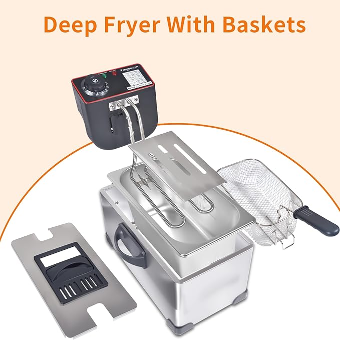 3L Deep Fryer with Basket, 1300W Small Deep Fryers for Home Use, Fryer Pot with Temperature Control, View Window Lid,Stainless Steel Body Electric Deep Fryer Pot for Restaurant