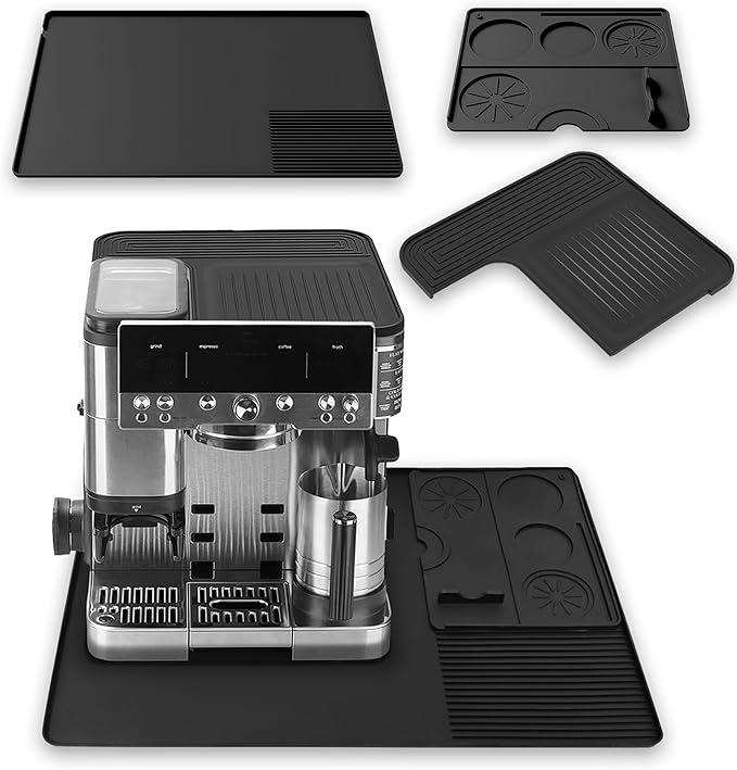 Silicone Coffee Maker Mat for Ninja Luxe ES601 & ES701: 3-in-1 Top Mat + 24"x16" Coffee Bar Mat + Espresso Tamping Mat – Food-Grade Silicone, Waterproof, Non-Slip, Heat-Resistant Coffee Accessories