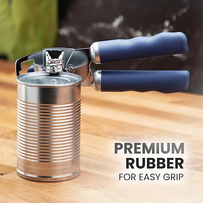 Zulay Kitchen Heavy Duty Stainless Steel Can Opener Manual with Bottle Opener - Rust Proof Manual Can Opener With Turn Knob & Comfy Soft Grip Handles - Blue