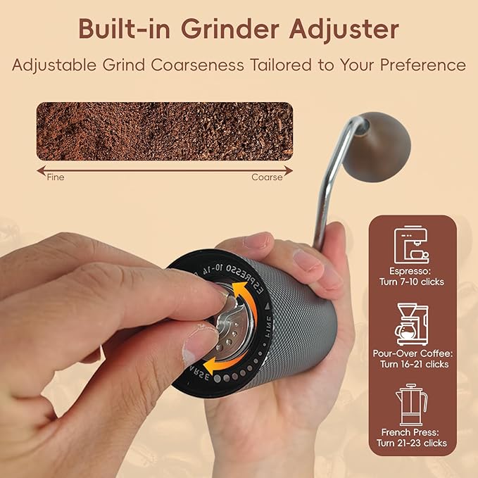 Manual Coffee Grinder with Stainless Steel Conical Grinding Burr Hand Crank Coffee Bean Grinder Mill for Espresso Pour Over French Press Moka for Office Home Camping Traveling