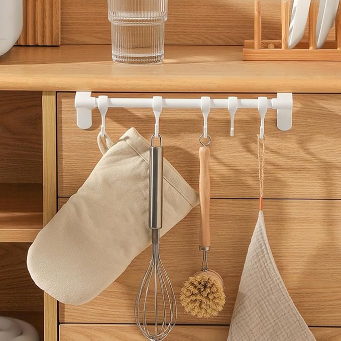 BESTonZON Kitchen Utensil Hooks 5pcs White No-Drill Adhesive Cabinet Hooks Multi-Functional Hanging Rack for Kitchen Storage and Sundries Organization