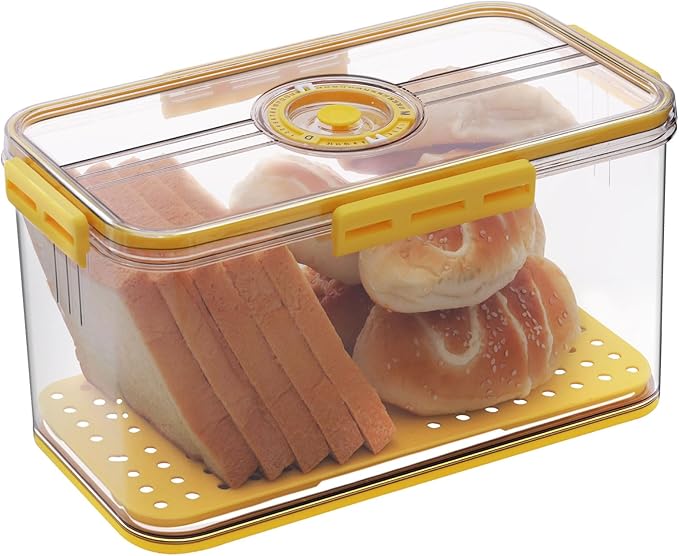 Gifhomfix Bread Box Airtight Bread Boxes for Kitchen Counter, Time Recording Bread Storage Container with Lid, Bread Holder for Homemade Bread, Toast, Bagel, Donut and Cookies, Yellow