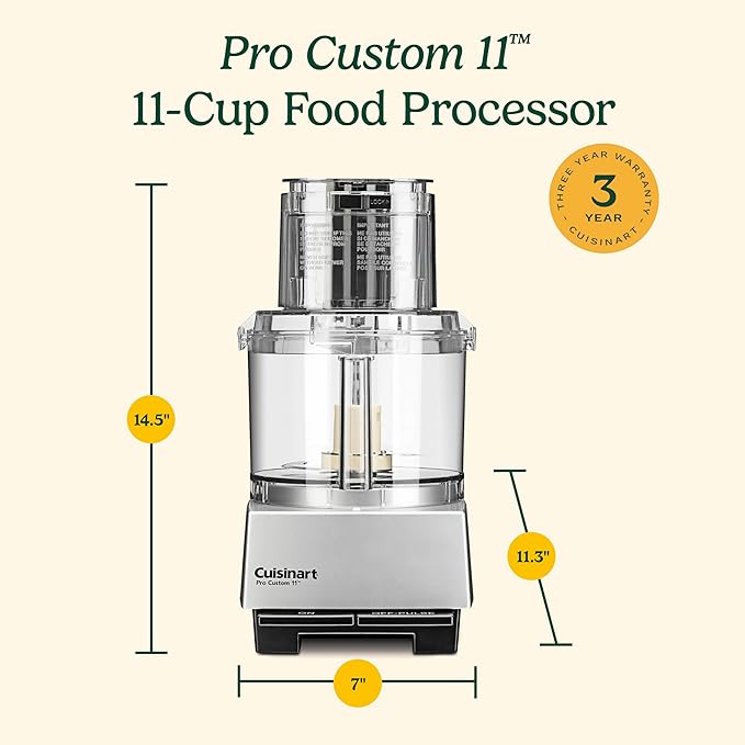 Cuisinart Food Processor, Dishwasher Safe 11-Cup Food Processor with Slicing & Shredding Discs, Cuisinart Pro Custom 11 Stainless Steel Electric Chopper & Kitchen Food Processor, Chrome, DLC-8SBCYP1