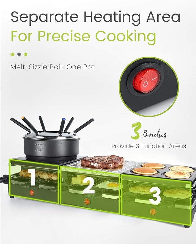 Raclette Table Grill - Indoor Electric Grill Griddle - Nonstick Extra Large Reversible 4-In-1 Outdoor Dishwasher Safe with Cheese 12 Paddles 12 Spatulas for 12 Person, FD-12RN1650