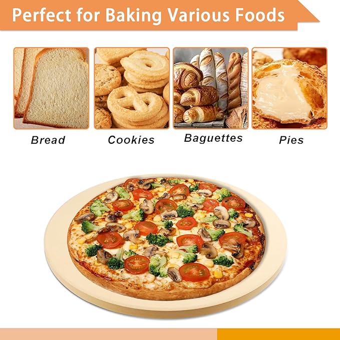 16" Round Pizza Stone, Large Cordierite Bread Baking Stone for Oven and Grill, Safe Circular Cooking Stone for Grill 16 Inch, Ideal for Grilling Baking Several Sizes of Pizzas