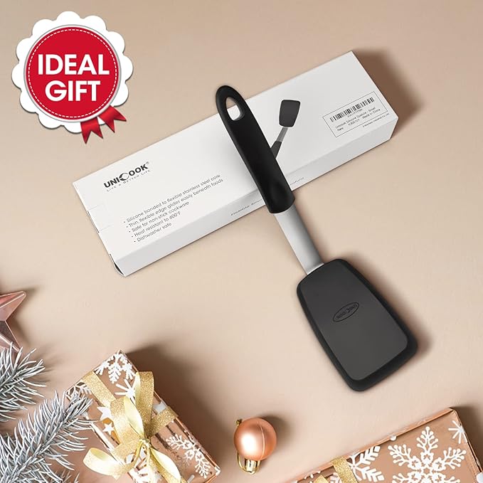 Unicook Flexible Silicone Spatula, Turner, 600F Heat Resistant, Ideal for Flipping Eggs, Burgers, Crepes and More, Small