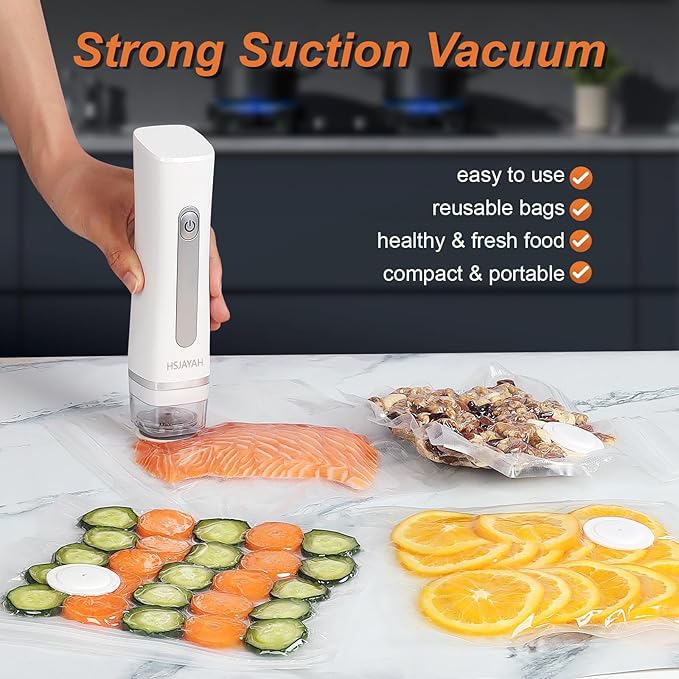 Vacuum Sealer with 10 Bags, Handheld Sealer with Visible Water Tank, Portable for 6X Freshness, Sous Vide & Kitchen Storage