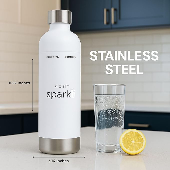 FIZZIT Spärkli 1L Stainless Steel Carbonating Bottle | Compatible with Aarke II & III, Philips GoZero & Monten Soda Makers | Reusable Sparkling Water Bottle, Dishwasher Safe, BPA-Free-Eco-Friendly
