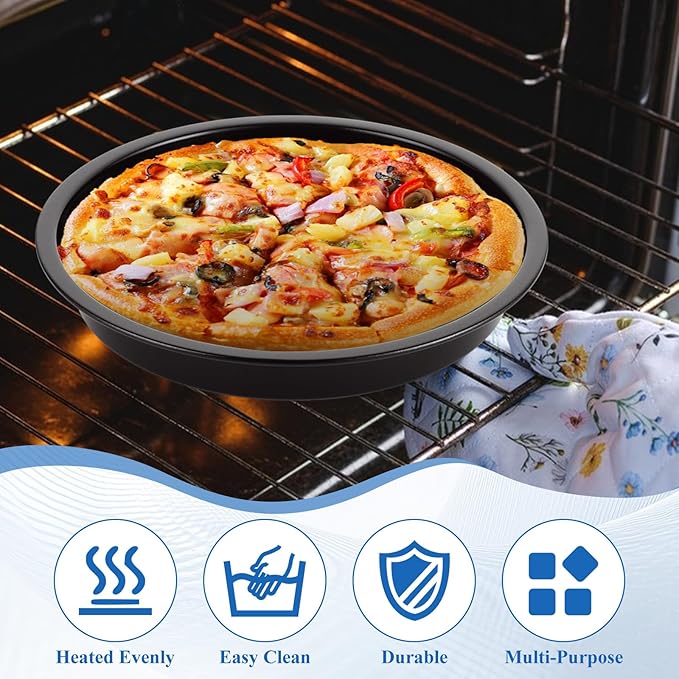 AKOLAFE 8 Pack Deep Dish Pizza Pan Personal Pizza Pan for Oven Round Pizza Plates Set Small Pizza Baking Sheet Non Stick Carbon Steel Pizza Platter Metal Pizza Trays for Serving Cooking Grilling 7Inch