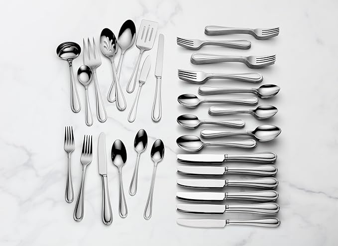 Lenox Silverware Set, Ashbridge 80-Piece Flatware Set, Service For 12, Rust Resistant 18/10 Stainless Steel, Dishwasher Safe, Knives Spoons And Forks Sets, Home And Kitchen Utensils (Silver, 80 Piece)