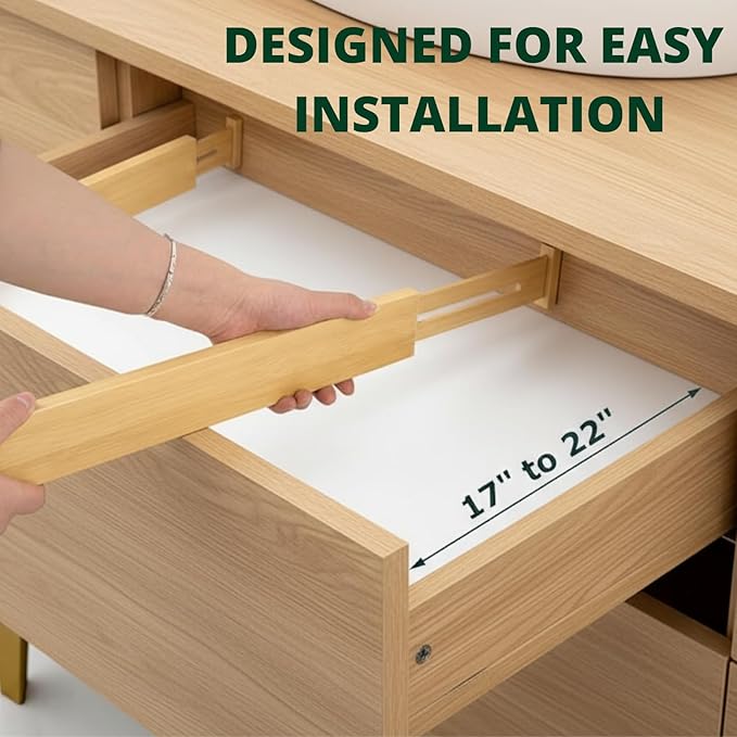 6-Pack Bamboo Drawer Dividers Organizer – Expandable 17''-22'' Kitchen & Clothing Storage for Deeper drawers of Dresser, Bedroom, Kitchen, Office