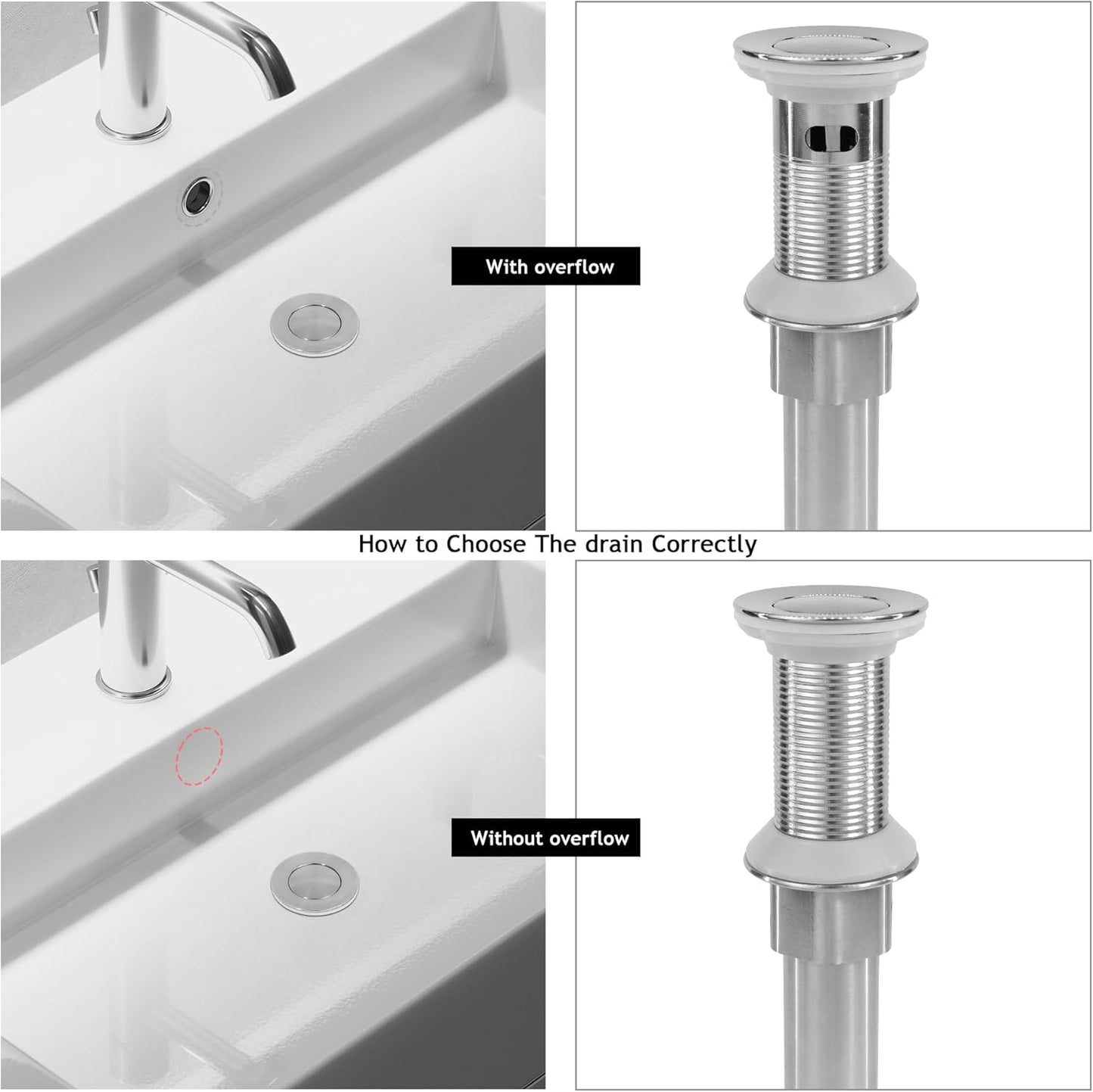 Bathroom Sink Drain,2 Pack Drain Stopper with Overflow,Small Cap Pop Up Drain Assembly with Detachable Strainer Basket,Built-in Anti-Clogging, Stainless Steel Nut Brushed Nickel