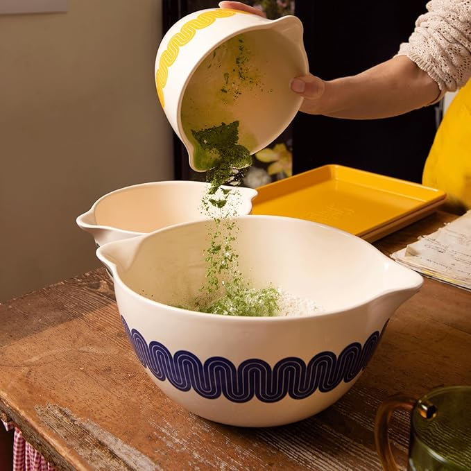 Great Jones Stir Crazy 3-Piece Stackable Ceramic Mixing Bowl Set (6.8", 9.1", 12") | Dishwasher, Freezer & Microwave Safe | Perfect for Baking, Serving & Mixing | Nestable for Easy Storage (Classic)