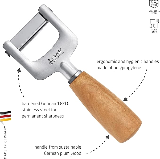 Triangle Julienne Cutter Mood - Ultra-Sharp Stainless Steel - Cherry Wood Handle - Cuts Firm Vegetables for Veggie Noodles, Salads & More - Dishwasher Safe
