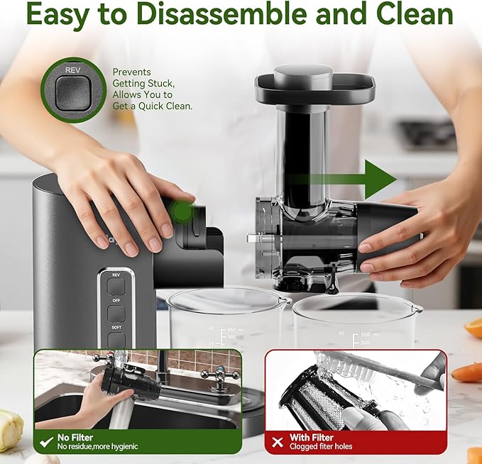 Cold Press Juicer,Slow Masticating Juicer with Soft & Hard Modes,Juicer Machines Vegetable and Fruit with Reverse Function,Celery Juicer,BPA-Free,Easy to Clean