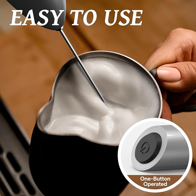 SIMPLETASTE Milk Frother Handheld Electric Foam Maker, Drink Mixer with Stainless Steel Whisk for Cappuccino, Bulletproof Coffee, Latte, Silver, without Stand, Battery Operated