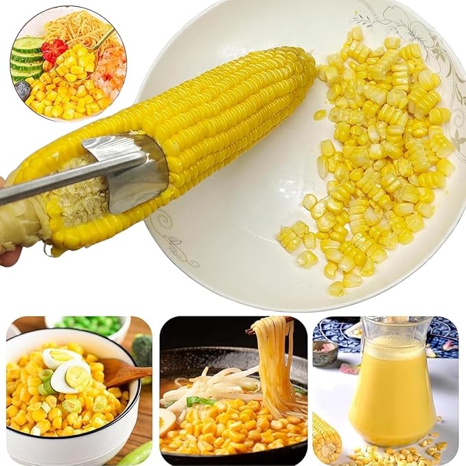 2025 NEW Long Handle Stainless Steel Corn Stripping Tool, Corn Cob Stripper,Corn Cutter, Corn Peeler,Easy Clean Corn Peeler Corn Cob Stripper Tool (2PC)